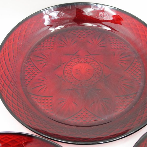Vintage Crystal D'Arques Durand Ruby Red Plates Set of 3 - Picture 2 of 6